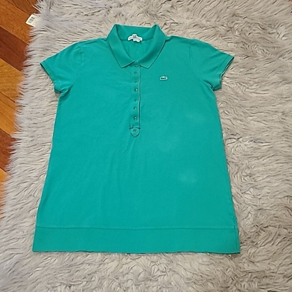 Lacoste vintage green long short sleeve womens polo size 44